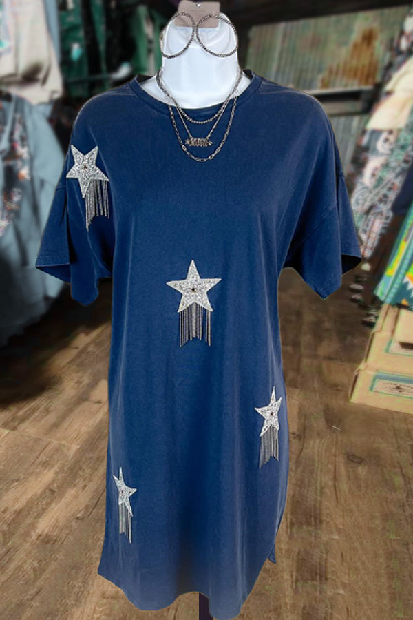 Diamond Tassel Star Patch Shirt Dress