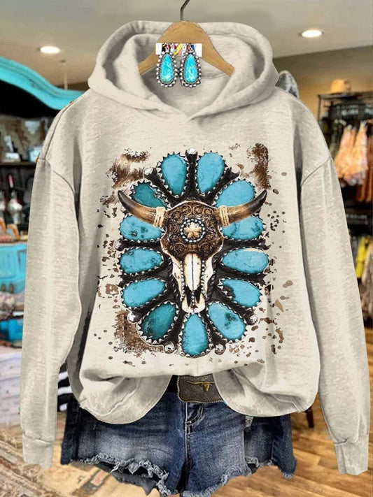 Turquoise Print Casual Sweatshirt