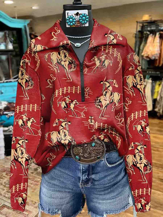 Red Rodeo Print Cozy Plush Sweatshirt