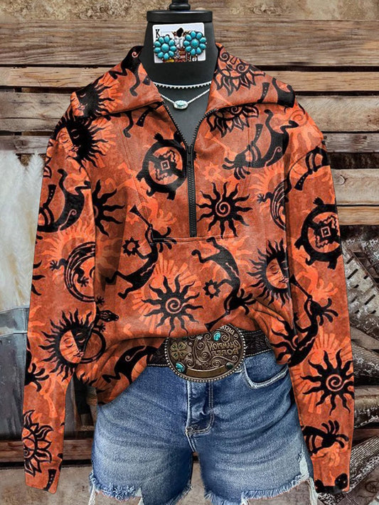 Vintage Western Southwest Sunrise Print Cozy Plush Sweatshirt