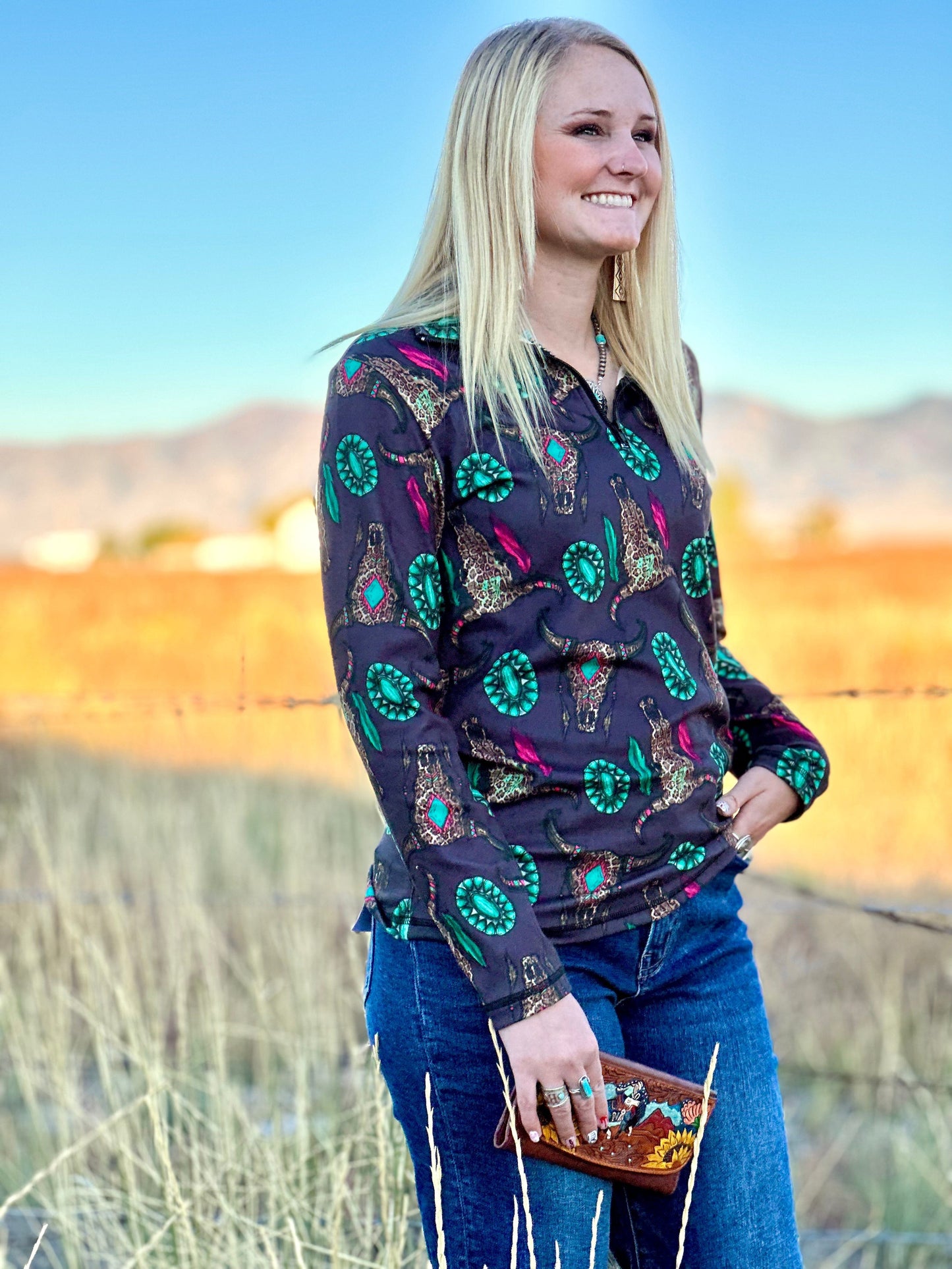 The Cowgirl Out West Wild Thing Half Zip Pullover