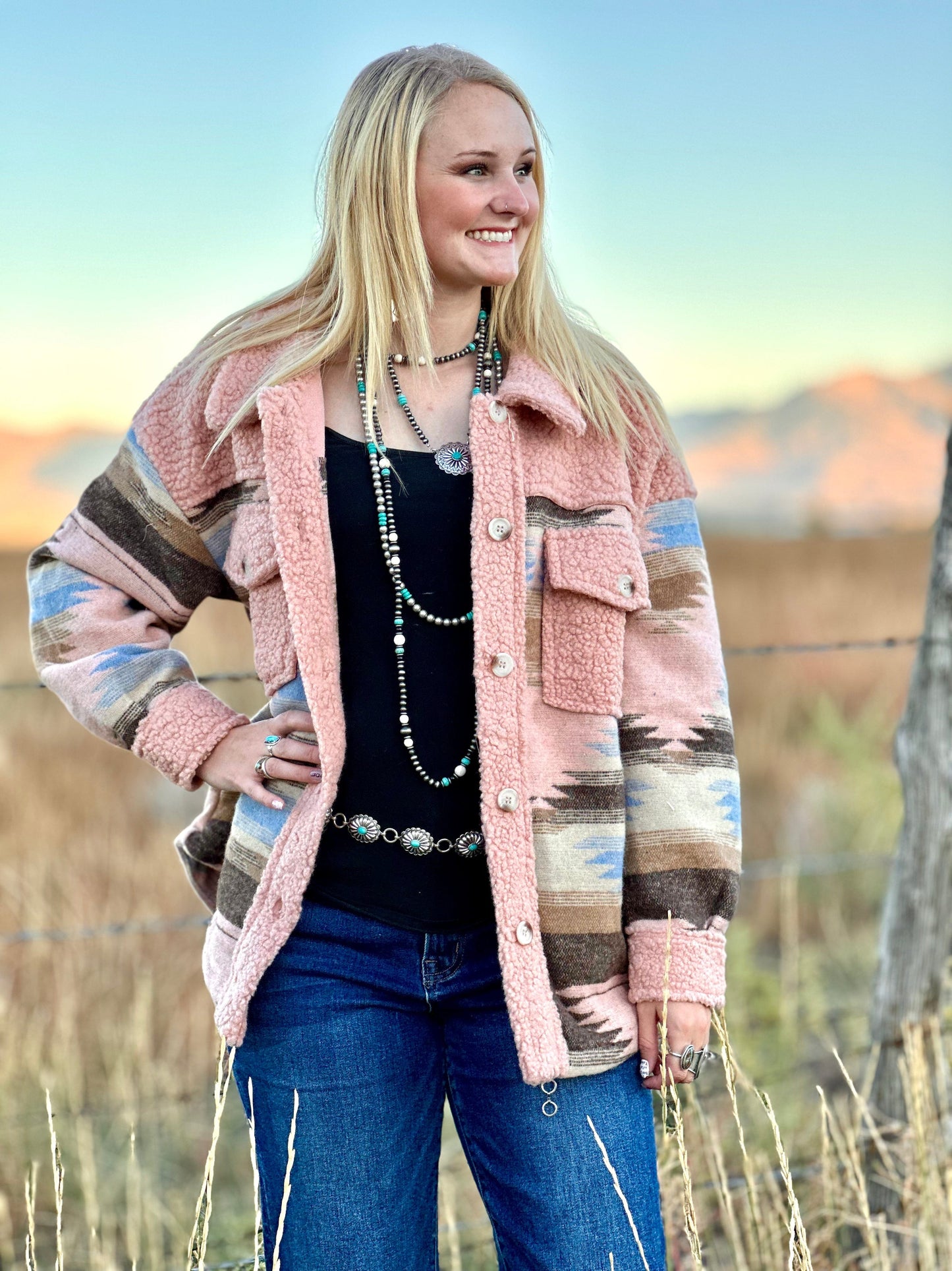 The Fall Pink Aspen Aztec Sherpa Jacket