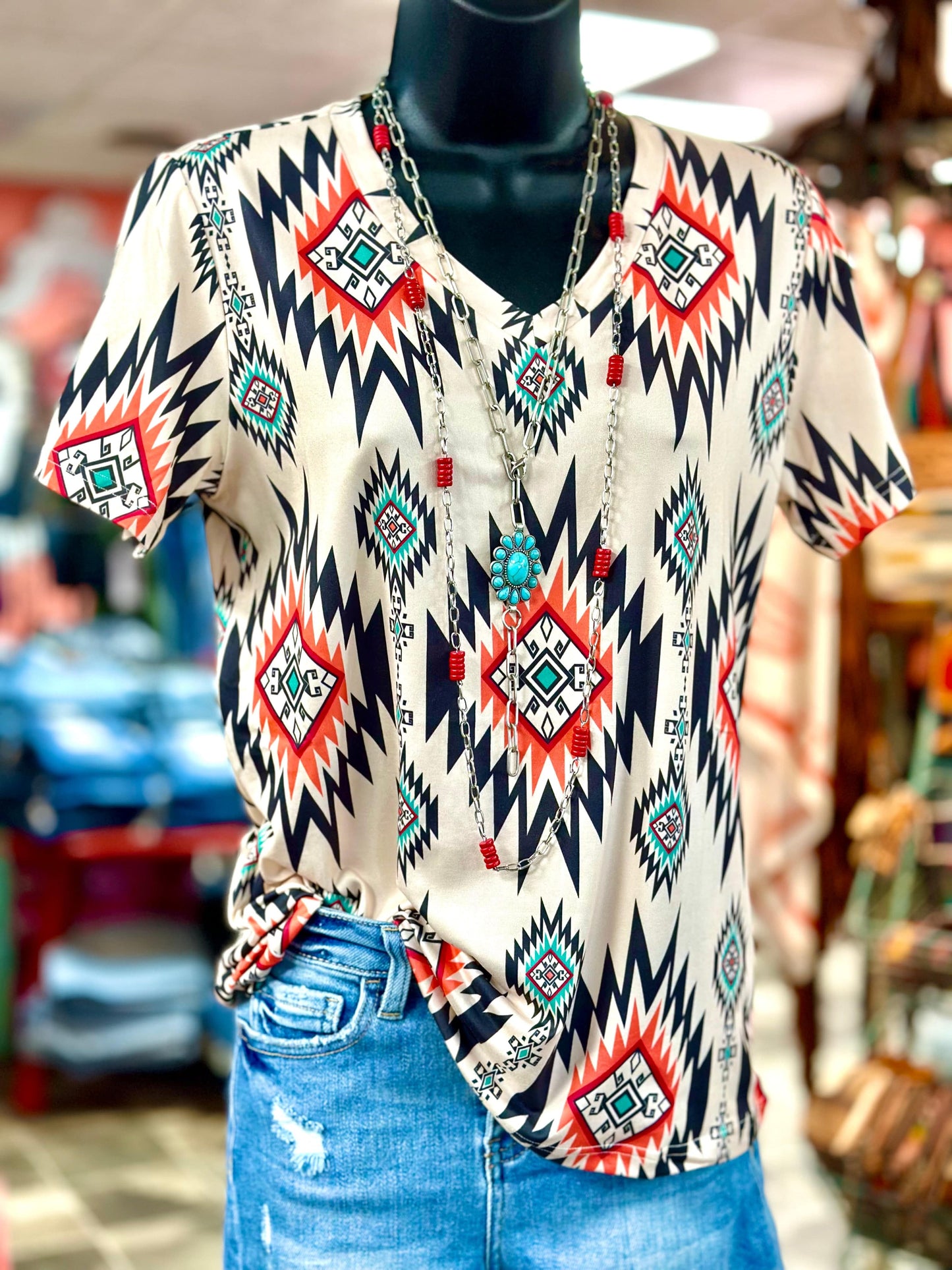 The Rio Verde Aztec Days V Neck Top