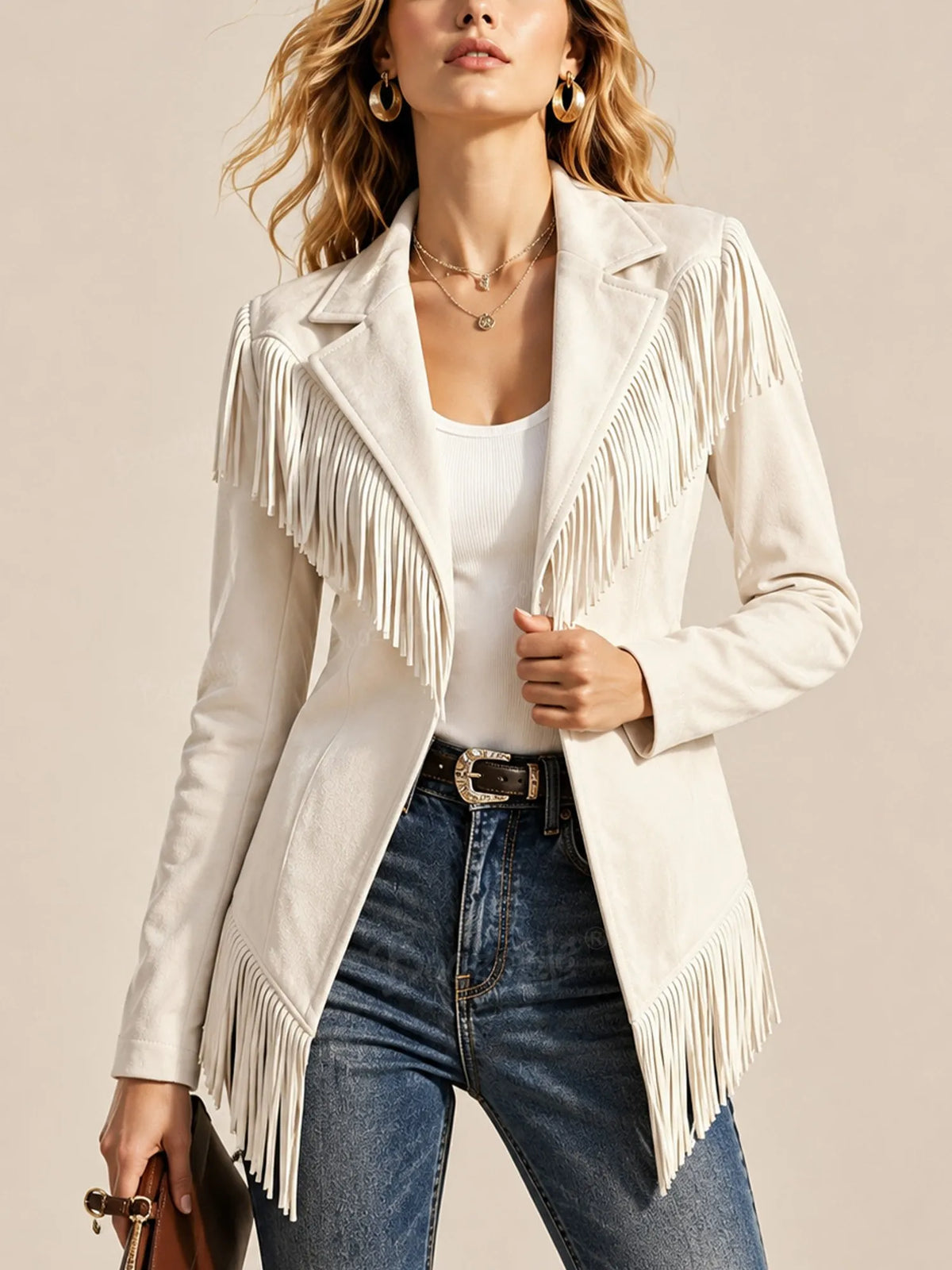 Perfect for an autumn trip to the West — Western-style faux suede long-sleeved jacket for women.