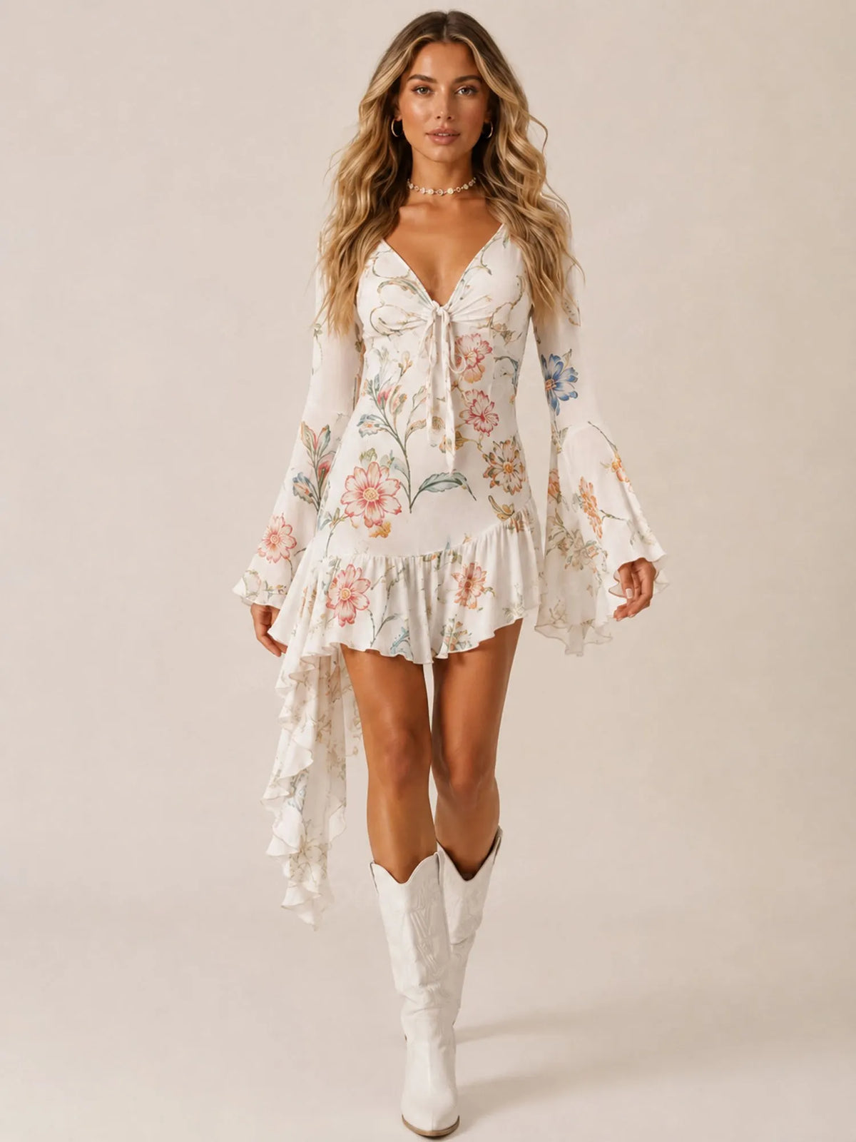 Perfect for Coachella Music Festival — 2026 Spring Summer Women's Vintage Floral Asymmetrical Boho Chic Mini Dress