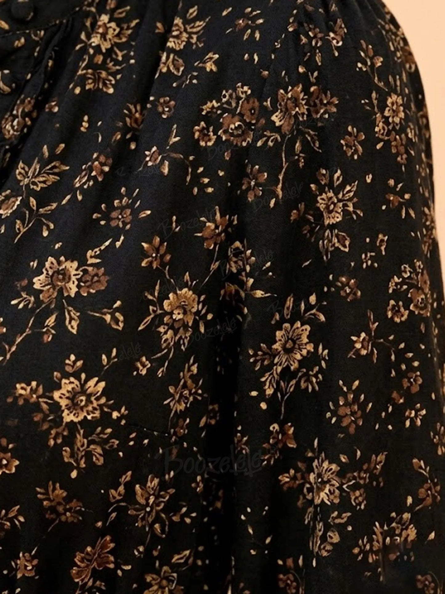 Midnight Black Vintage Floral Tiered Ruffle Balloon Sleeve Smocked Waist Maxi Dress