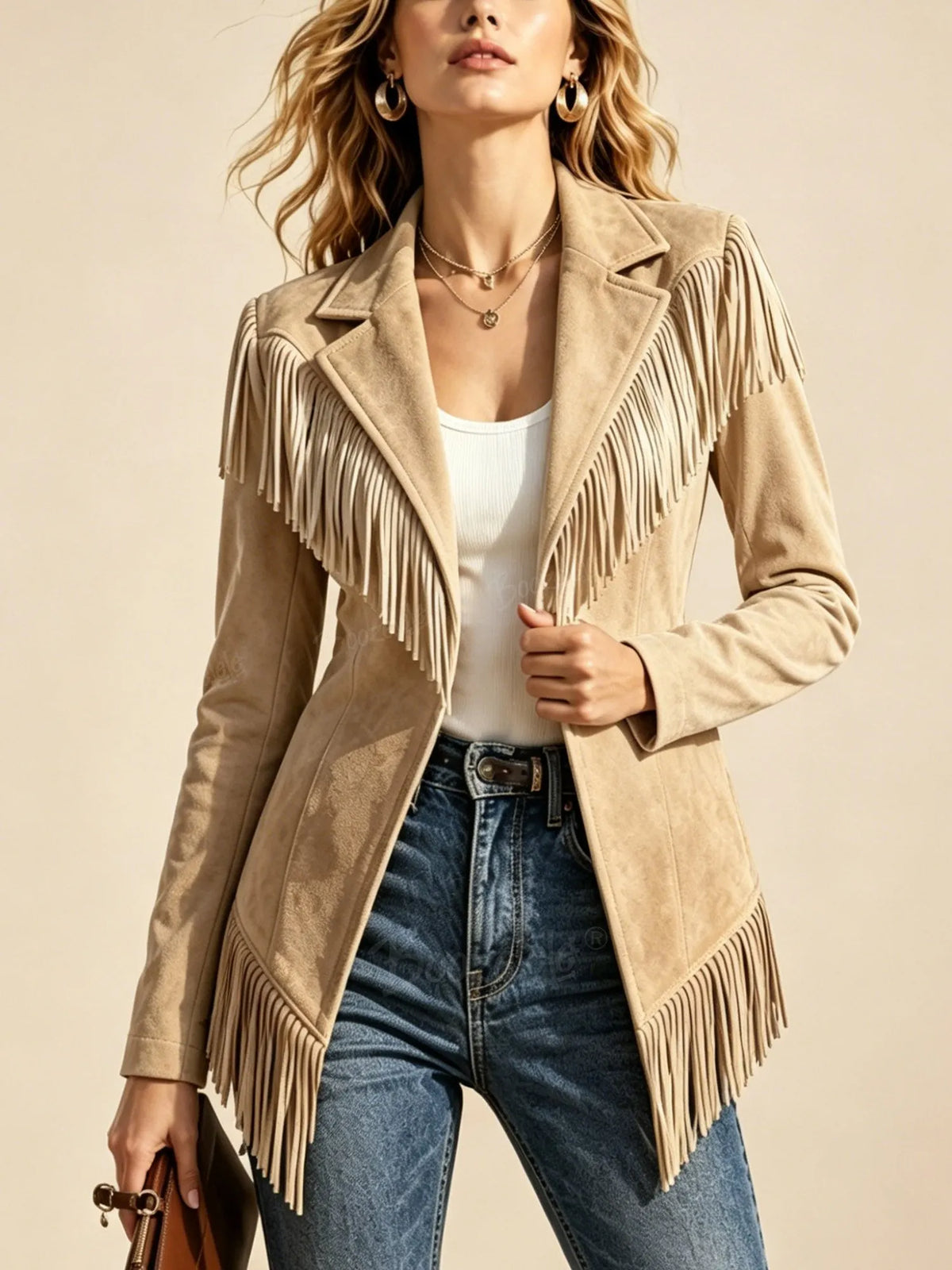 Perfect for an autumn trip to the West — Western-style faux suede long-sleeved jacket for women.